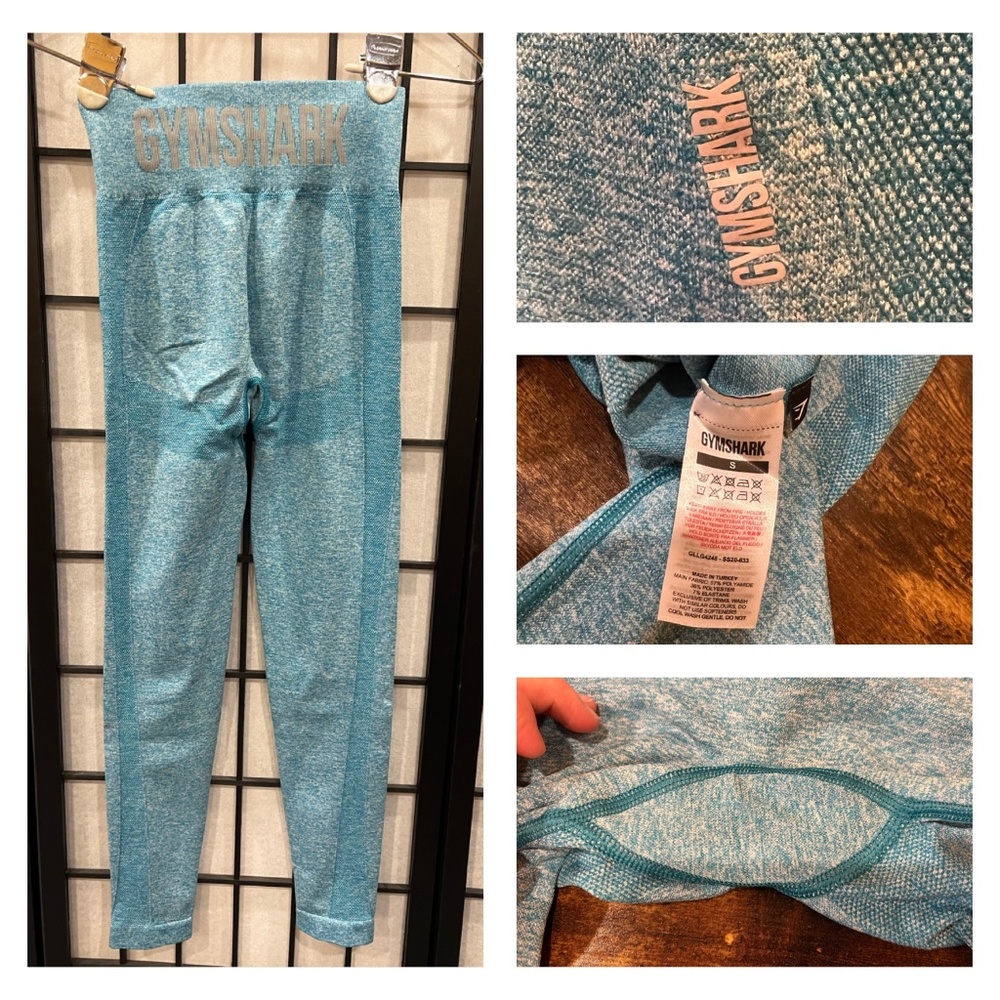 Gymshark Size Small High Waisted Flex Leggings - Teal Marl/Light Grey